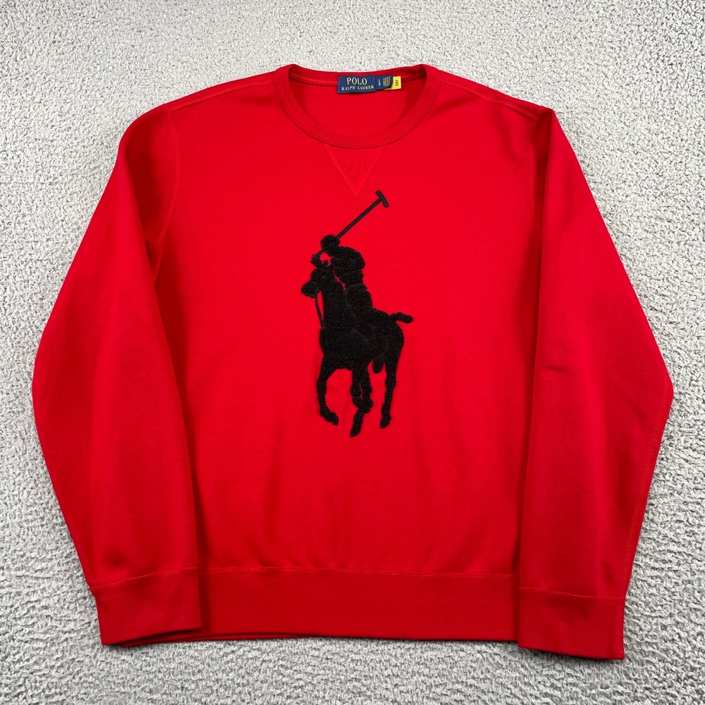 Polo Ralph Lauren Sweatshirt Mens L Red Double Knit Crewneck Big Pony Logo